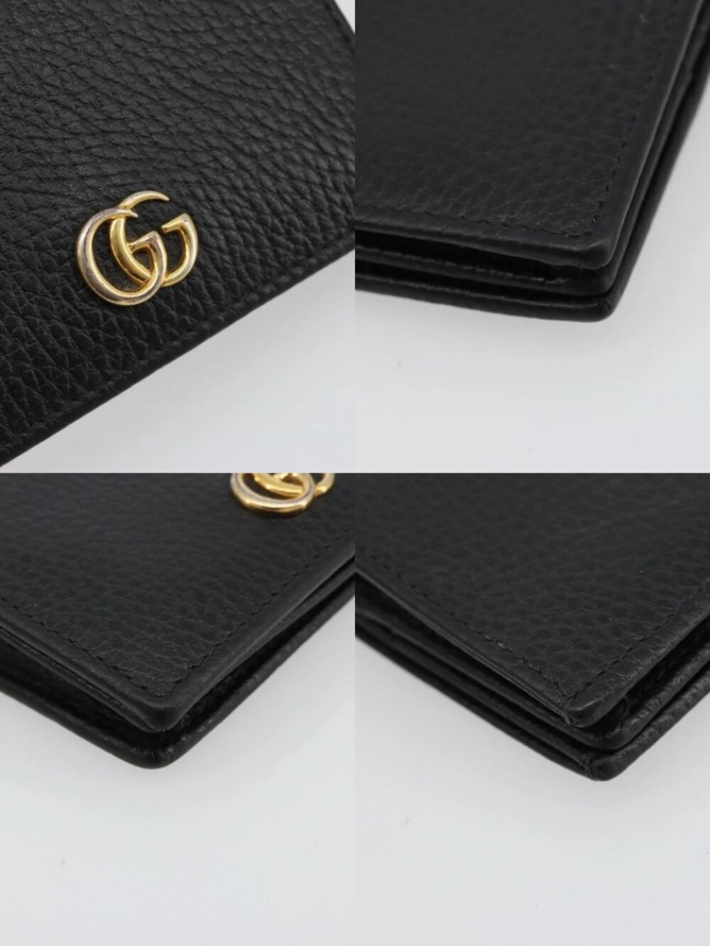 GUCCI GG Marmont Bifold Wallet Leather Black Gold 456126 Auth bs35602 - Picture 14 of 15